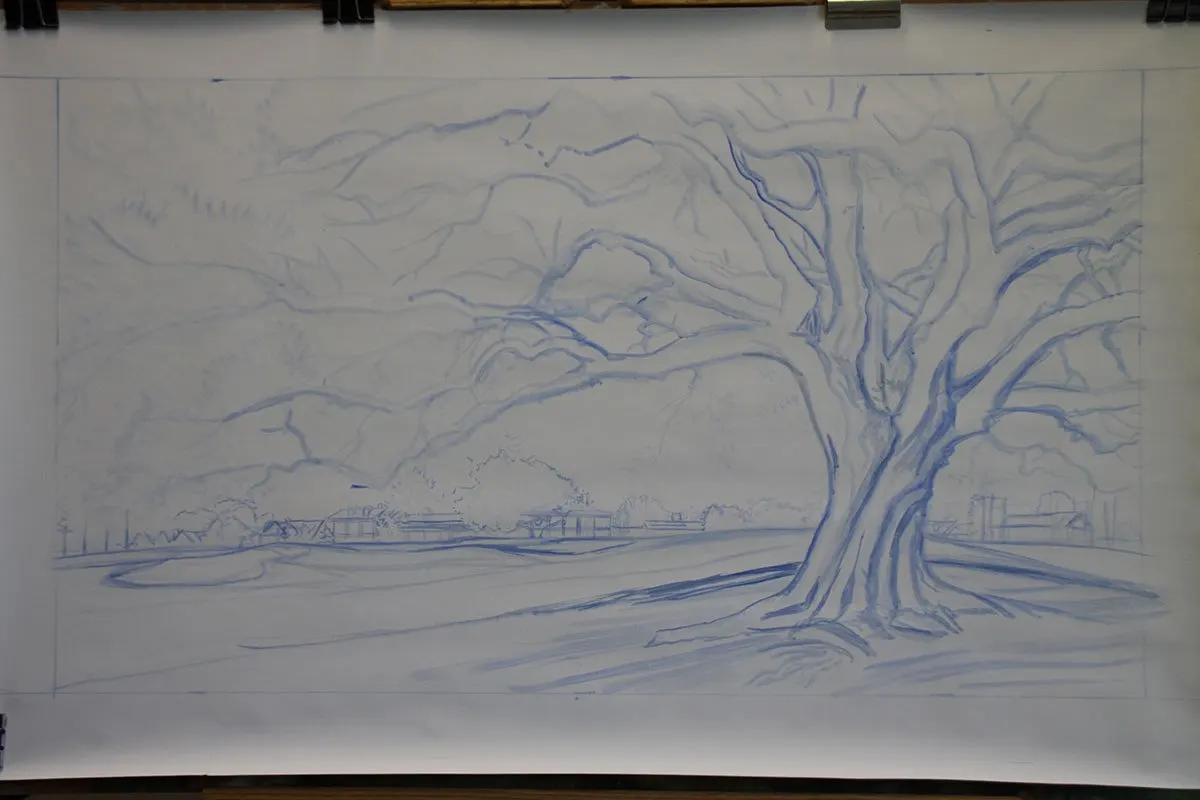 A work-in-progress painting of the 18th hole at Clubhouse, Augusta National by renowned Hilton Head Island artist Linda Hartough