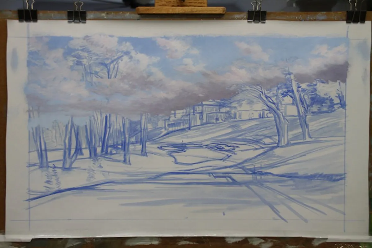 A work-in-progress painting of the 8th hole at Olympic, 2012 US Open Championship by renowned Hilton Head Island artist Linda Hartough