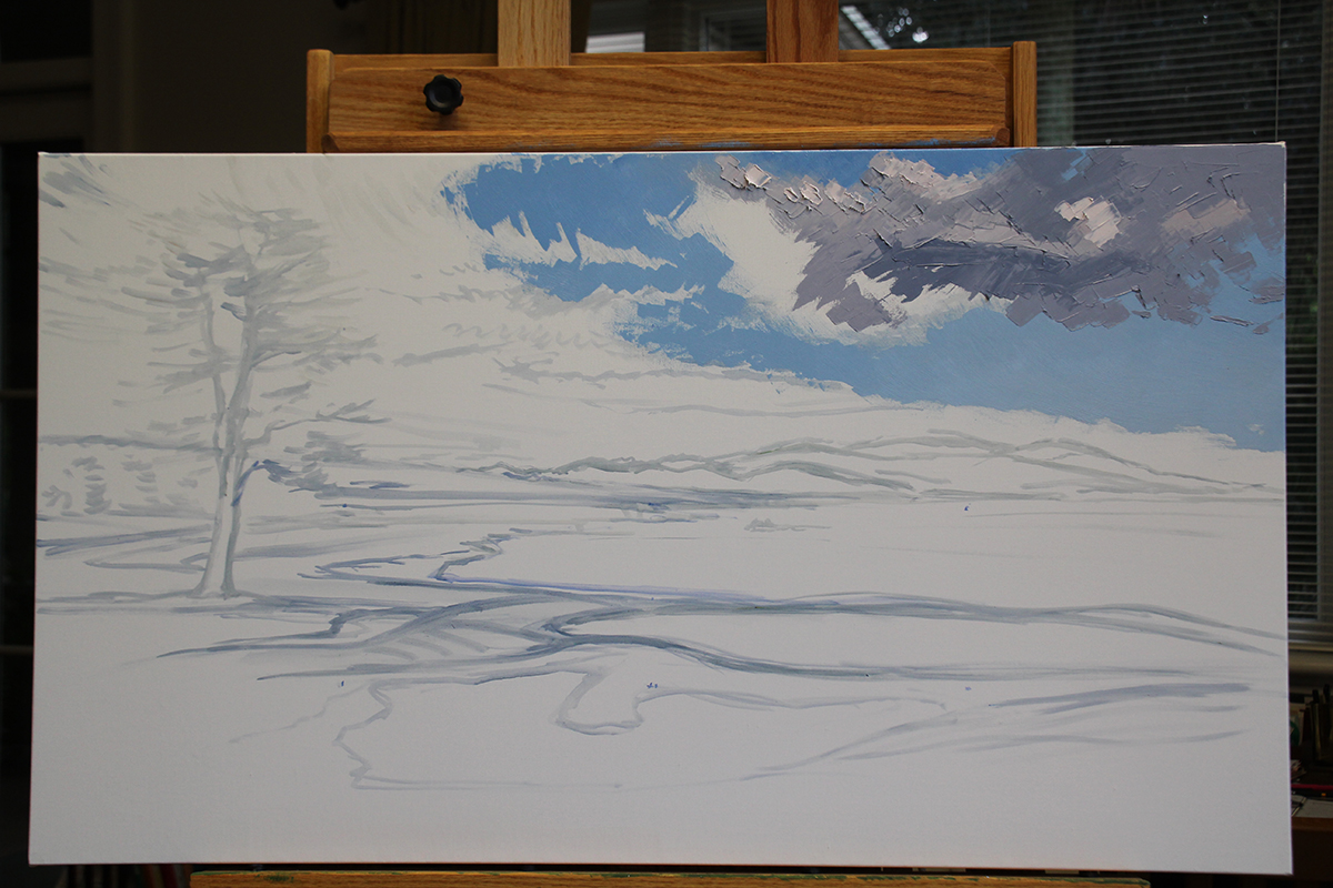 A work-in-progress painting of the 18th hole at Pebble Beach by renowned Hilton Head Island artist Linda Hartough