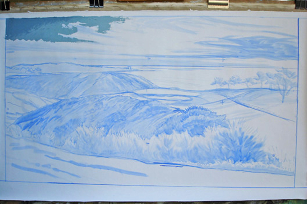 A work-in-progress painting of the 3rd hole at Torrey Pines, 2008 US Open Championship by renowned Hilton Head Island artist Linda Hartough