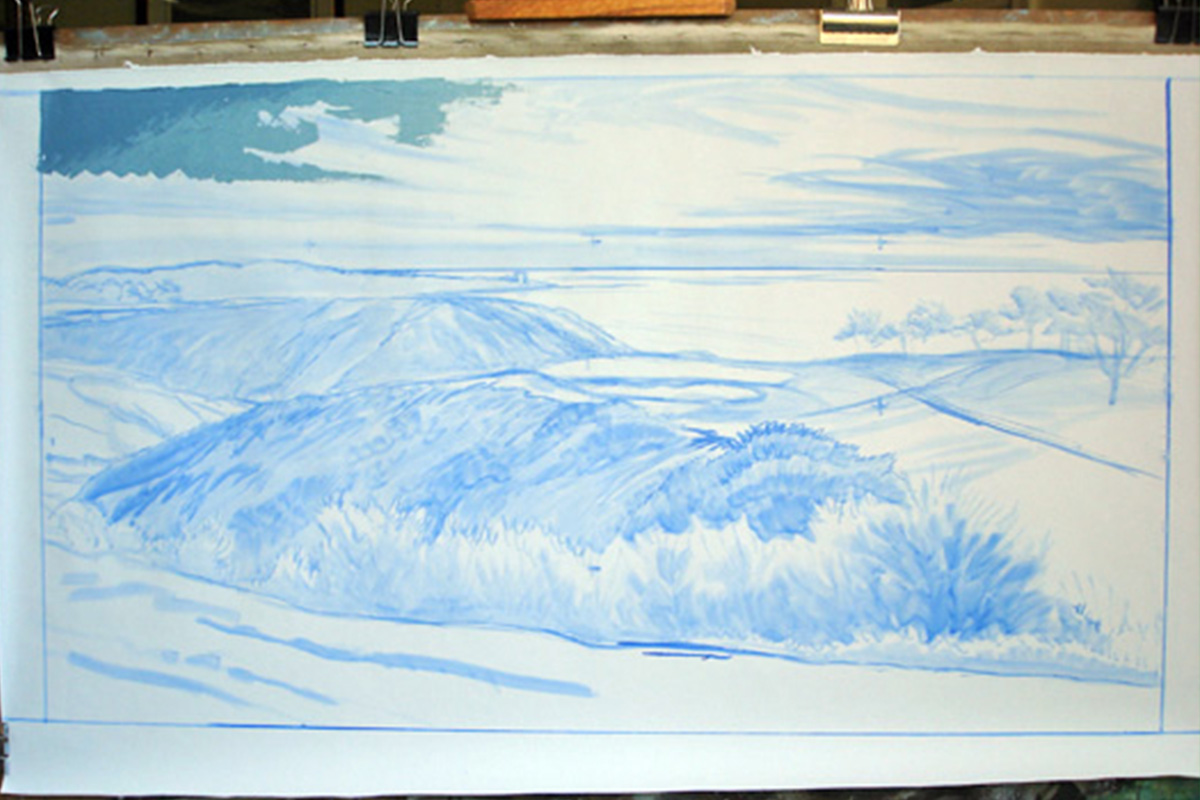 A work-in-progress painting of the 3rd hole at Torrey Pines, 2008 US Open Championship by renowned Hilton Head Island artist Linda Hartough