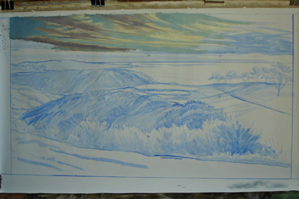 A work-in-progress painting of the 3rd hole at Torrey Pines, 2008 US Open Championship by renowned Hilton Head Island artist Linda Hartough