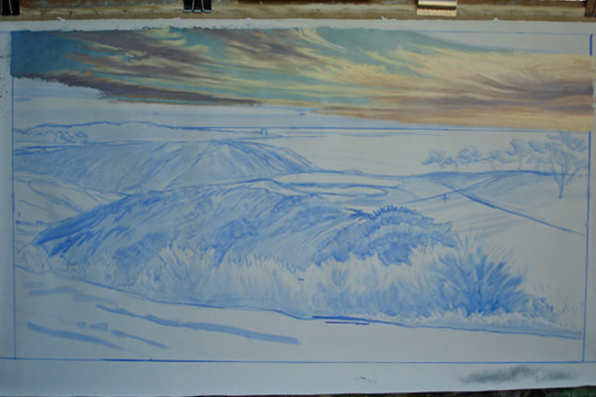 A work-in-progress painting of the 3rd hole at Torrey Pines, 2008 US Open Championship by renowned Hilton Head Island artist Linda Hartough