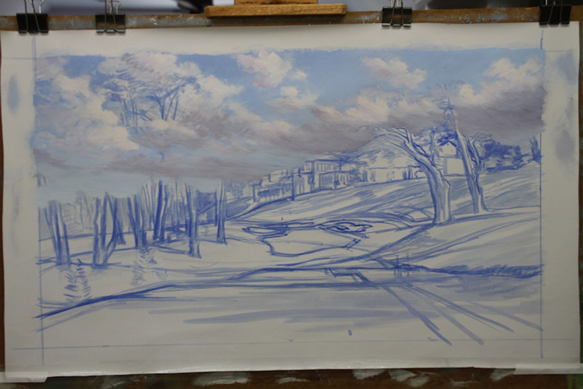 A work-in-progress painting of the 8th hole at Olympic, 2012 US Open Championship by renowned Hilton Head Island artist Linda Hartough