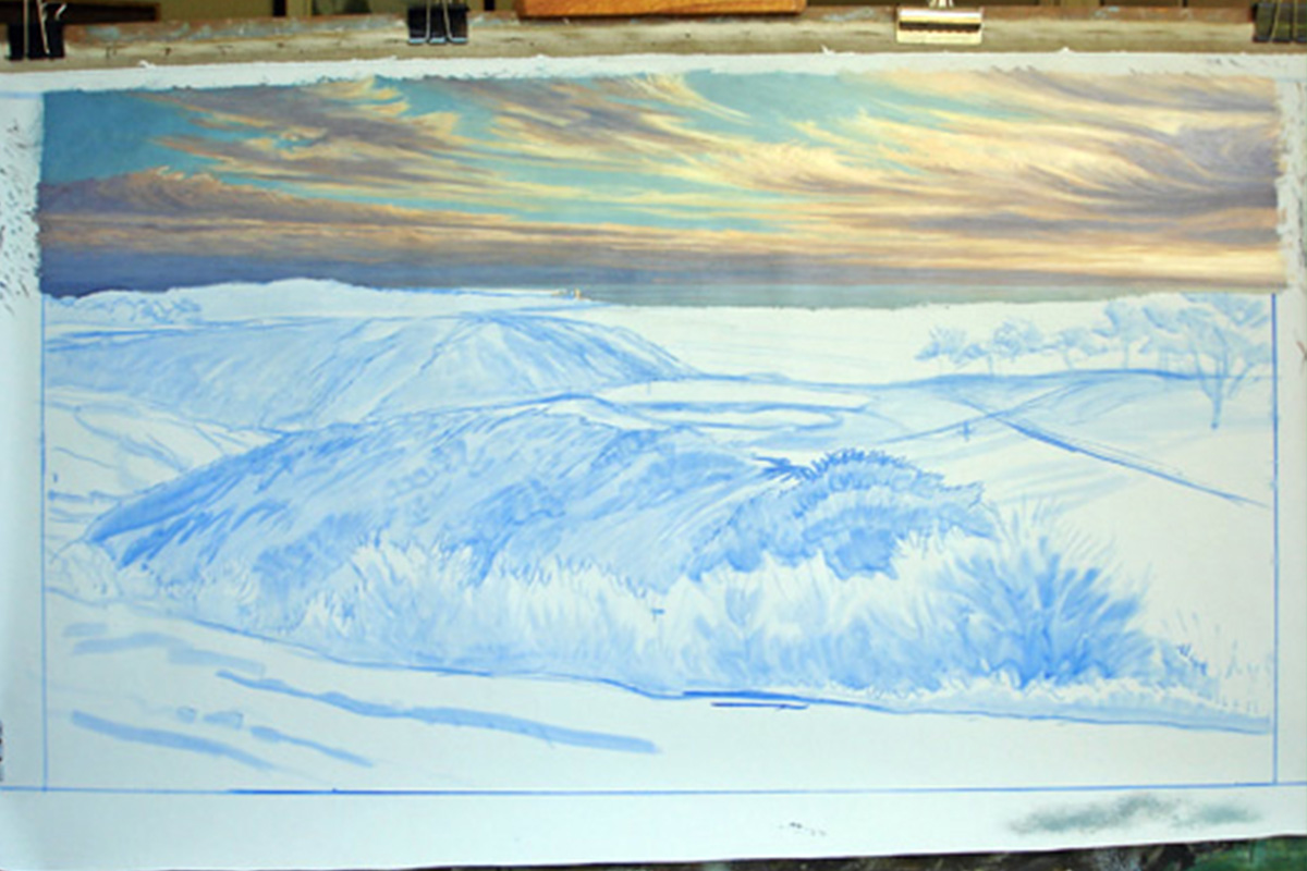 A work-in-progress painting of the 3rd hole at Torrey Pines, 2008 US Open Championship by renowned Hilton Head Island artist Linda Hartough