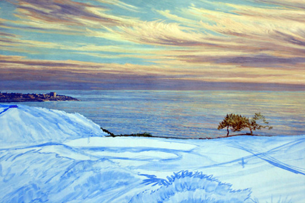 A work-in-progress painting of the 3rd hole at Torrey Pines, 2008 US Open Championship by renowned Hilton Head Island artist Linda Hartough