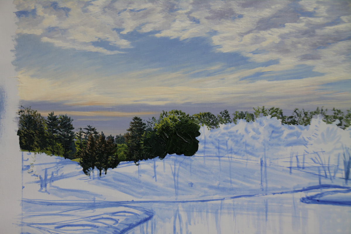 A work-in-progress painting of the 10th hole at Congressional, 2011 US Open Championship by renowned Hilton Head Island artist Linda Hartough
