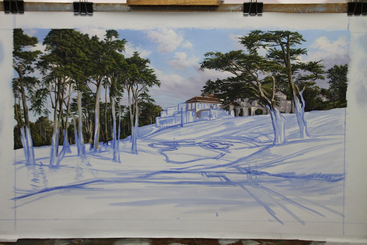 A work-in-progress painting of the 8th hole at Olympic, 2012 US Open Championship by renowned Hilton Head Island artist Linda Hartough