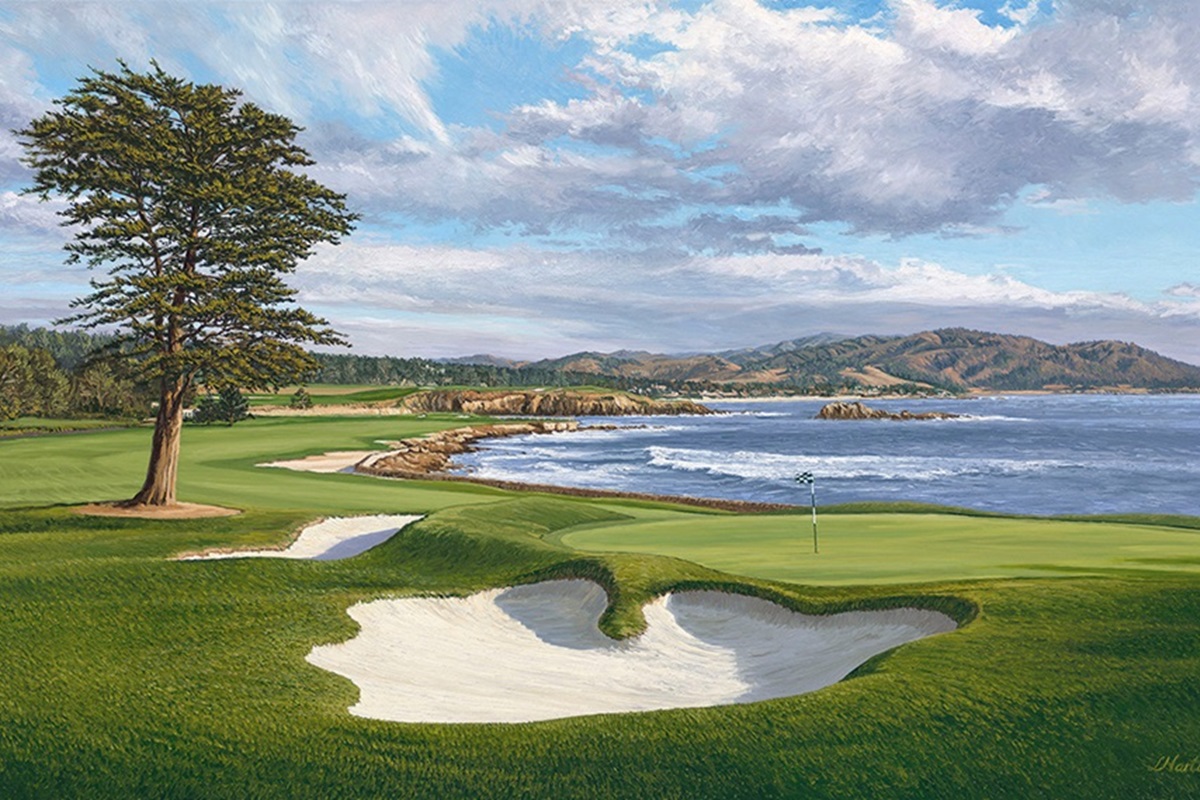 A painting of the 18th hole at Pebble Beach by renowned Hilton Head Island artist Linda Hartough