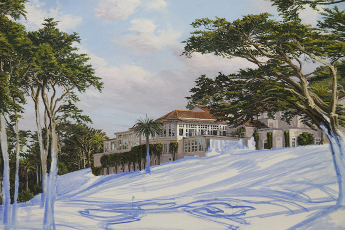 A work-in-progress painting of the 8th hole at Olympic, 2012 US Open Championship by renowned Hilton Head Island artist Linda Hartough
