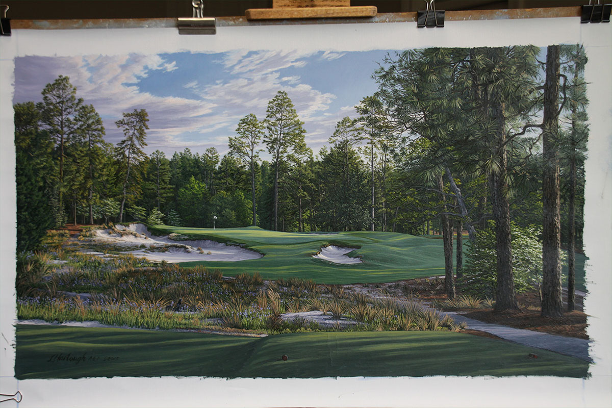 A painting of the 5th hole at Pinehurst, 2014 US Open Championship by renowned Hilton Head Island artist Linda Hartough