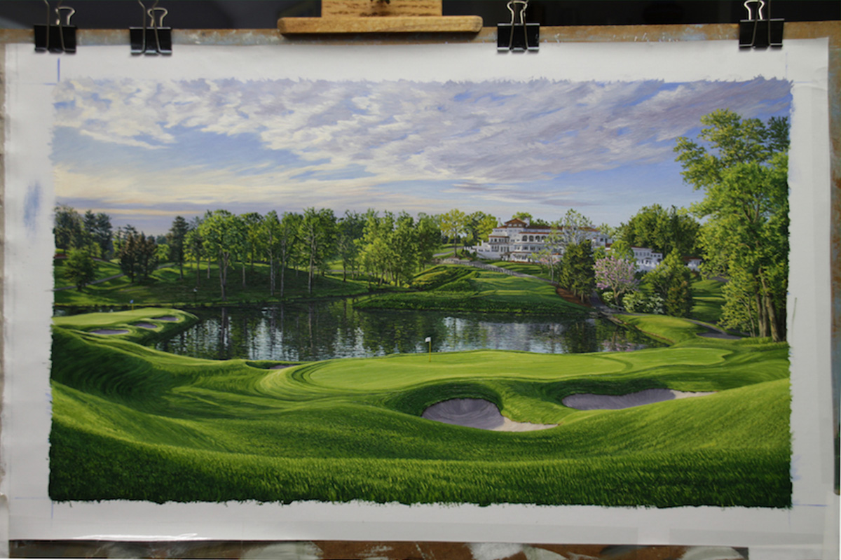 A painting of the 10th hole at Congressional, 2011 US Open Championship by renowned Hilton Head Island artist Linda Hartough