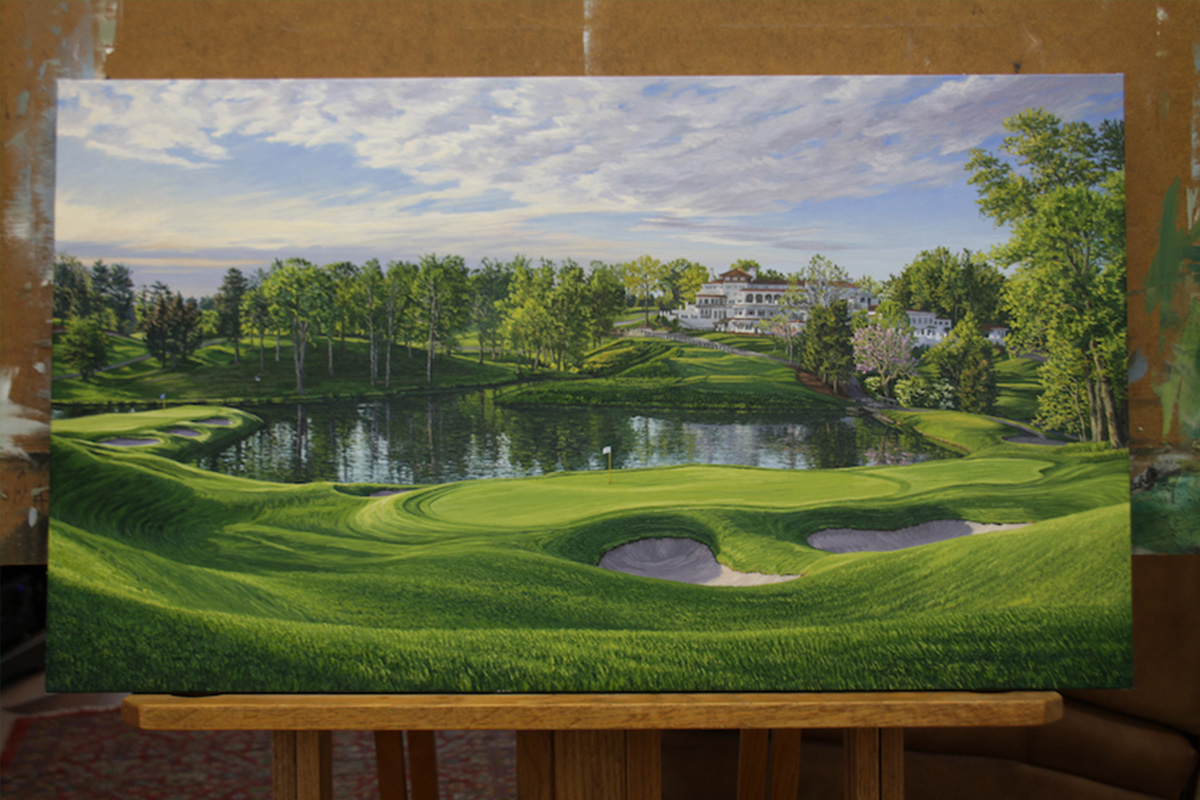 A painting of the 10th hole at Congressional, 2011 US Open Championship by renowned Hilton Head Island artist Linda Hartough