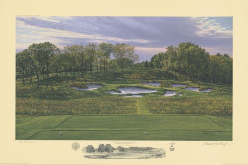 A painting of the 17th hole at Black Course Bethpage State Park by renowned Hilton Head Island artist Linda Hartough