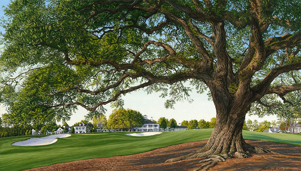 A painting of the 18th hole at Clubhouse, Augusta National by renowned Hilton Head Island artist Linda Hartough