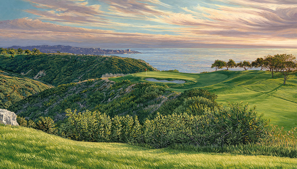 A painting of the 3rd hole at Torrey Pines, 2008 US Open Championship by renowned Hilton Head Island artist Linda Hartough