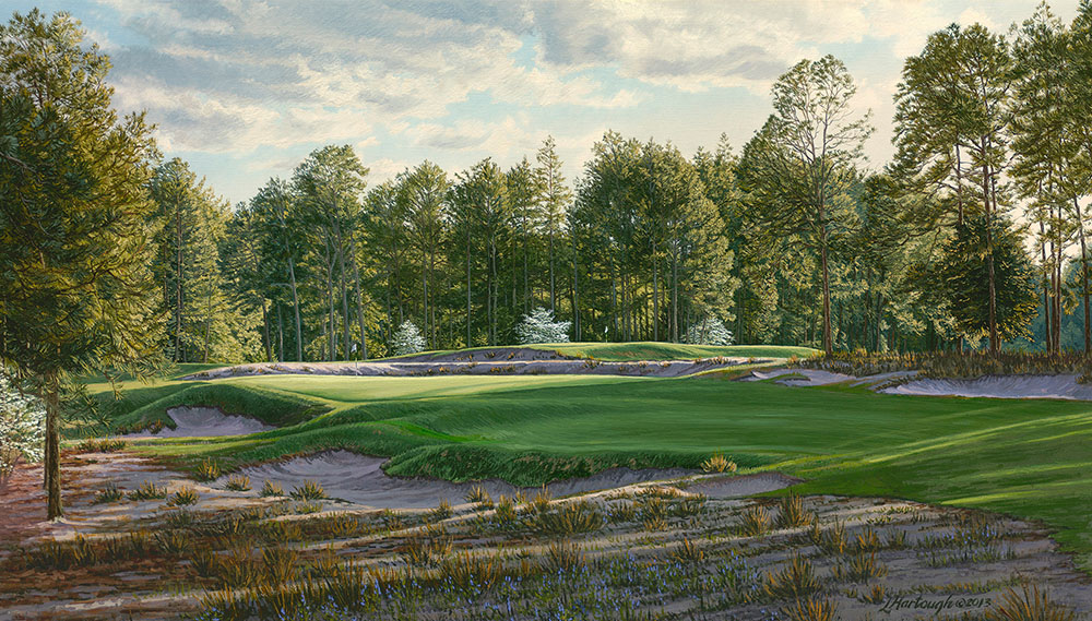 A work-in-progress painting of the 5th hole at Pinehurst, 2014 US Open Championship by renowned Hilton Head Island artist Linda Hartough
