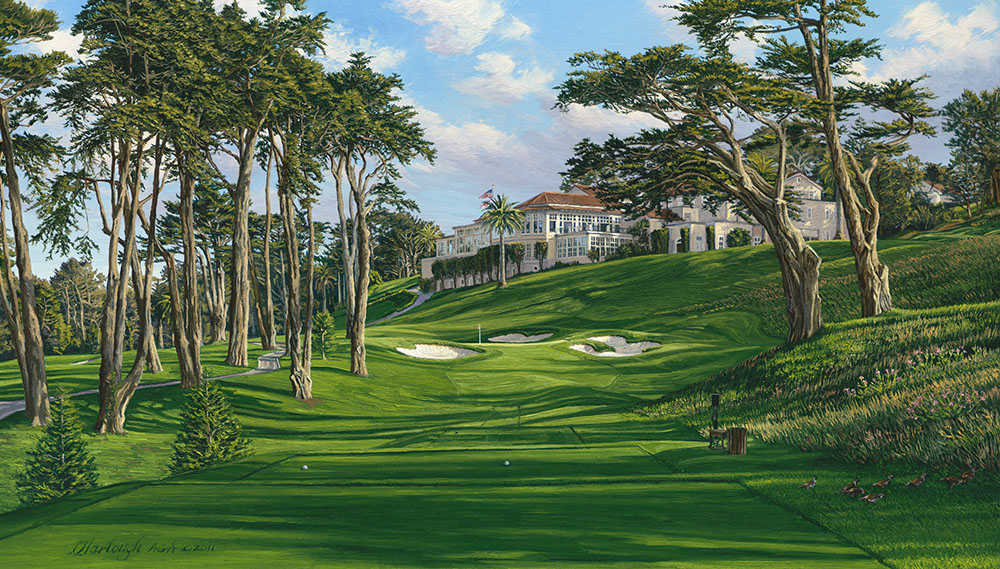 A painting of the 8th hole at Olympic, 2012 US Open Championship by renowned Hilton Head Island artist Linda Hartough