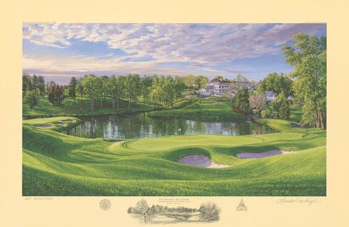 A fine art paper print of the 10th hole at Congressional Country Club Blue Course, 2011 U.S. Open Championship by renowned Hilton Head Island artist Linda Hartough