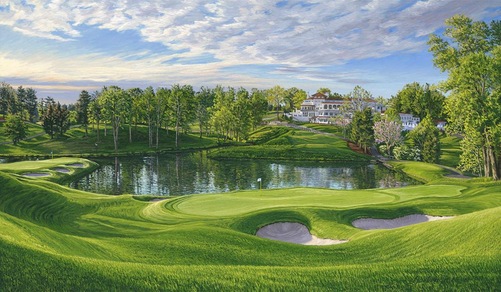 A painting of the 10th hole at Congressional Country Club Blue Course, 2011 U.S. Open Championship by renowned Hilton Head Island artist Linda Hartough