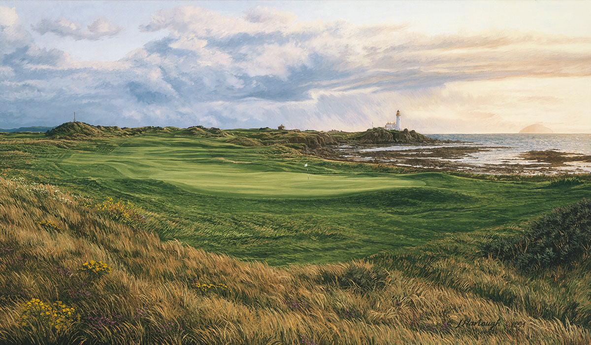 A painting of the 10th hole at Dinna Fouter Turnberry Golf Club by renowned Hilton Head Island artist Linda Hartough