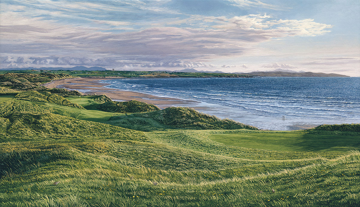 A painting of the 11th hole at Ballybunion Golf Club by renowned Hilton Head Island artist Linda Hartough