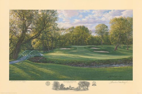 A fine art paper print of the 12th hole at Olympia Fields North Course, 2003 U.S. Open Championship by renowned Hilton Head Island artist Linda Hartough
