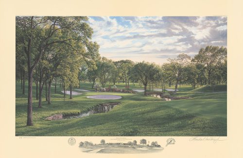 A fine art print of the 12th hole at Southern Hills, 2001 U.S. Open Championship by renowned Hilton Head Island artist Linda Hartough