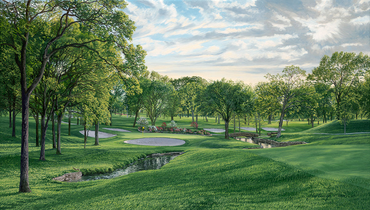 A painting of the 12th hole at Southern Hills, 2001 U.S. Open Championship by renowned Hilton Head Island artist Linda Hartough