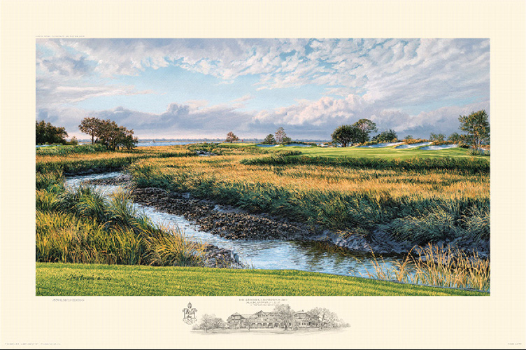 A fine art print of the 13th hole at Sea Island Golf Club Seaside Course by renowned Hilton Head Island artist Linda Hartough
