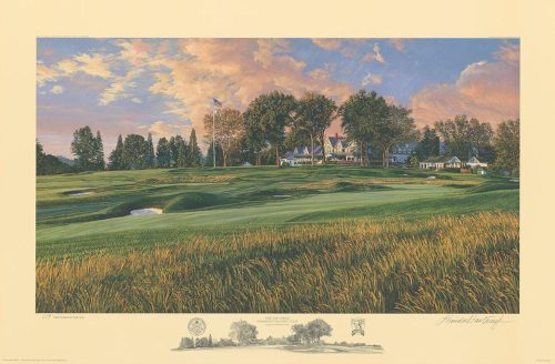 A fine art paper print of the 14th hole at Oakmont, 2007 U.S. Open Championship by renowned Hilton Head Island artist Linda Hartough