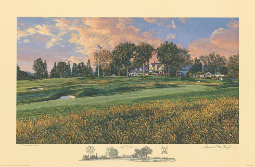 A fine art paper print of the 14th hole at Oakmont, 2007 U.S. Open Championship by renowned Hilton Head Island artist Linda Hartough