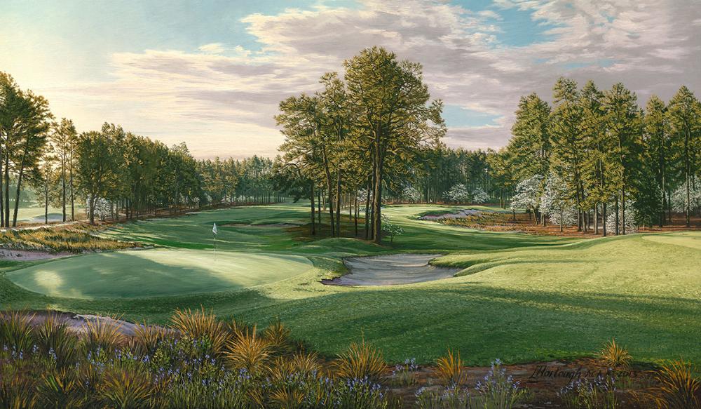 A painting of the 16th and 17th hole at Pinehurst No. 2 by renowned Hilton Head Island artist Linda Hartough