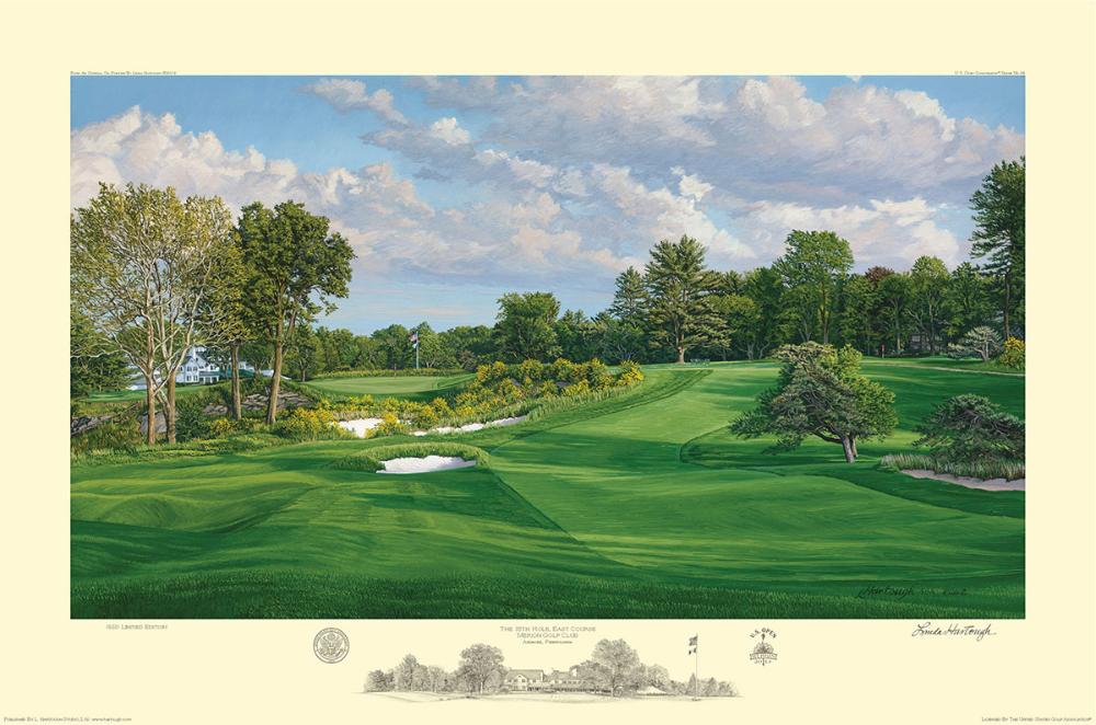 A fine art paper print of the 16th hole at Merion East Course, 2013 U.S. Open by renowned Hilton Head Island artist Linda Hartough