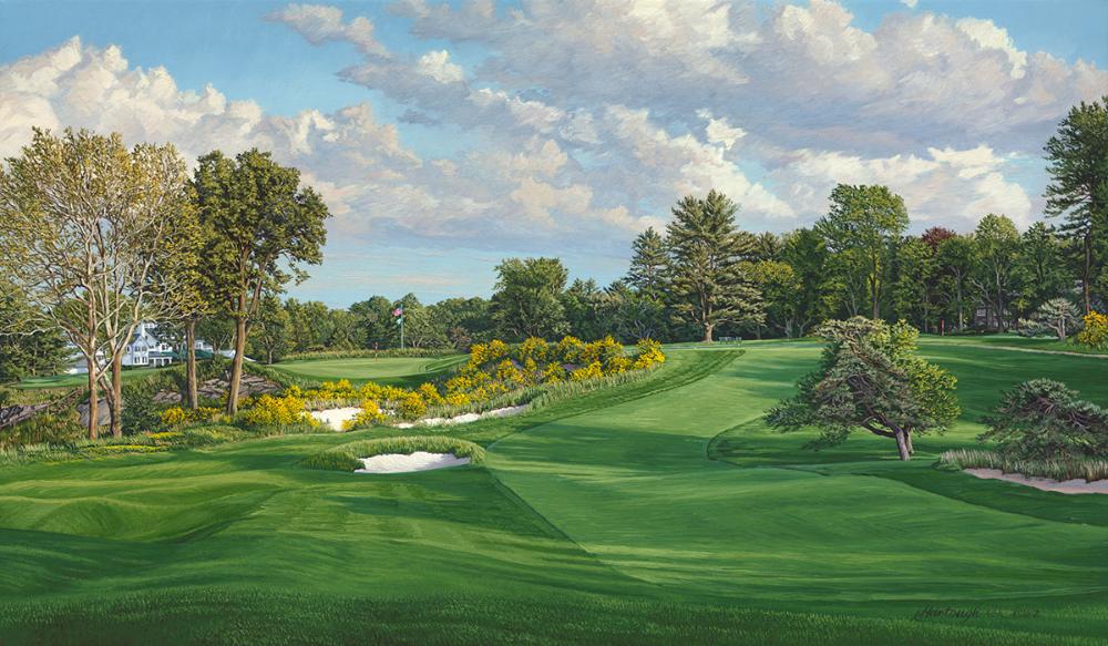 A painting of the 16th hole at Merion East Course, 2013 U.S. Open by renowned Hilton Head Island artist Linda Hartough