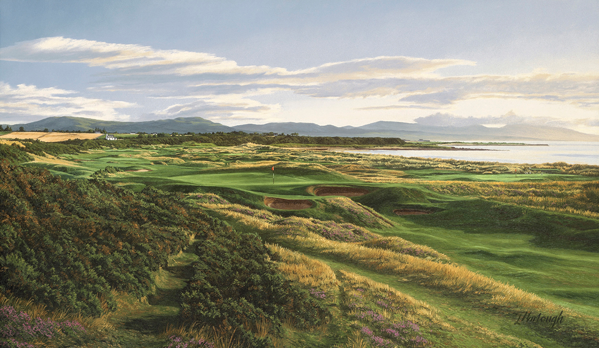 A painting of the 17th hole at Royal Dornoch by renowned Hilton Head Island artist Linda Hartough