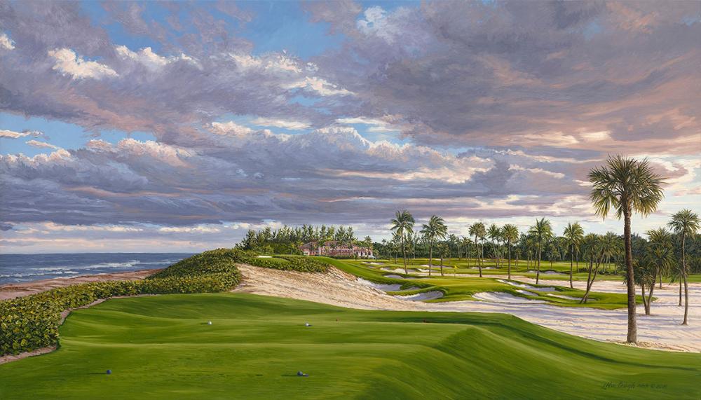 A painting of the 17th at Seminole Golf Club by renowned Hilton Head Island artist Linda Hartough