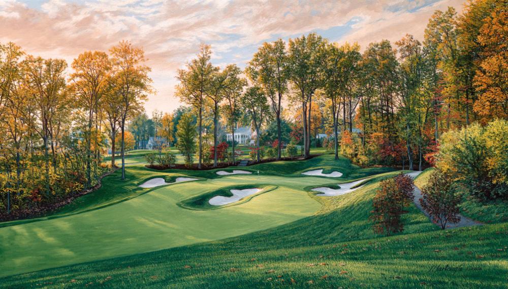 A painting of the 18th at Caves Valley Golf Club by renowned Hilton Head Island