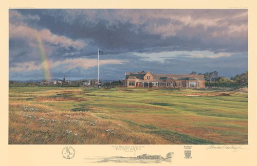 A fine art paper print of the 18th hole at Craigend Royal Troon Golf Club by renowned Hilton Head Island artist Linda Hartough