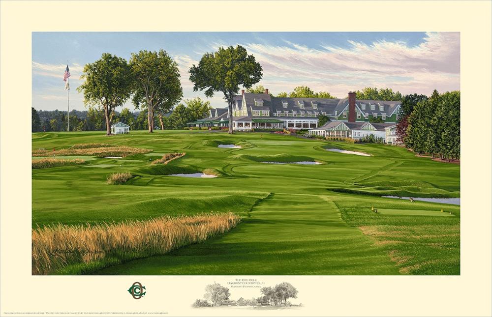 A fine art print of the 18th hole at Oakmont Country Club by renowned Hilton Head Island artist Linda Hartough