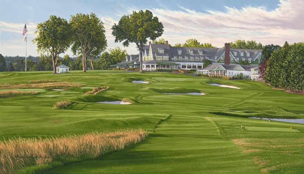 A painting of the 18th hole at Oakmont Country Club by renowned Hilton Head Island artist Linda Hartough