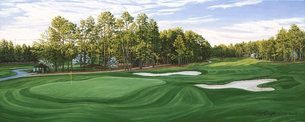 A painting of the 18th hole at Pinehurst No. 2 by renowned Hilton Head Island artist Linda Hartough