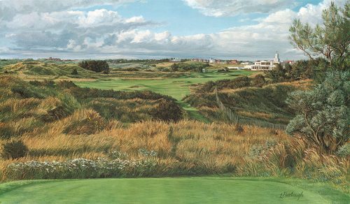 A painting of the 18th hole at Royal Birkdale by renowned Hilton Head Island artist Linda Hartough