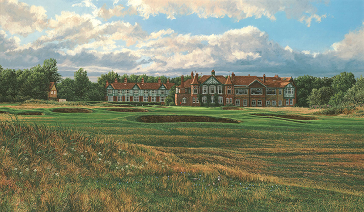 A painting of the 18th hole at Royal Lytham & St Anne's Golf Club by renowned Hilton Head Island artist Linda Hartough