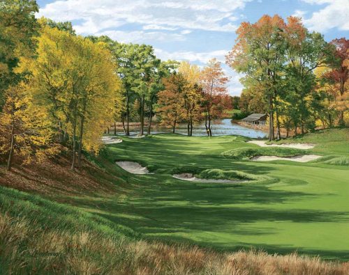 A painting of the 3rd hole at The Country Club at Brookline, MA by renowned Hilton Head Island artist Linda Hartough