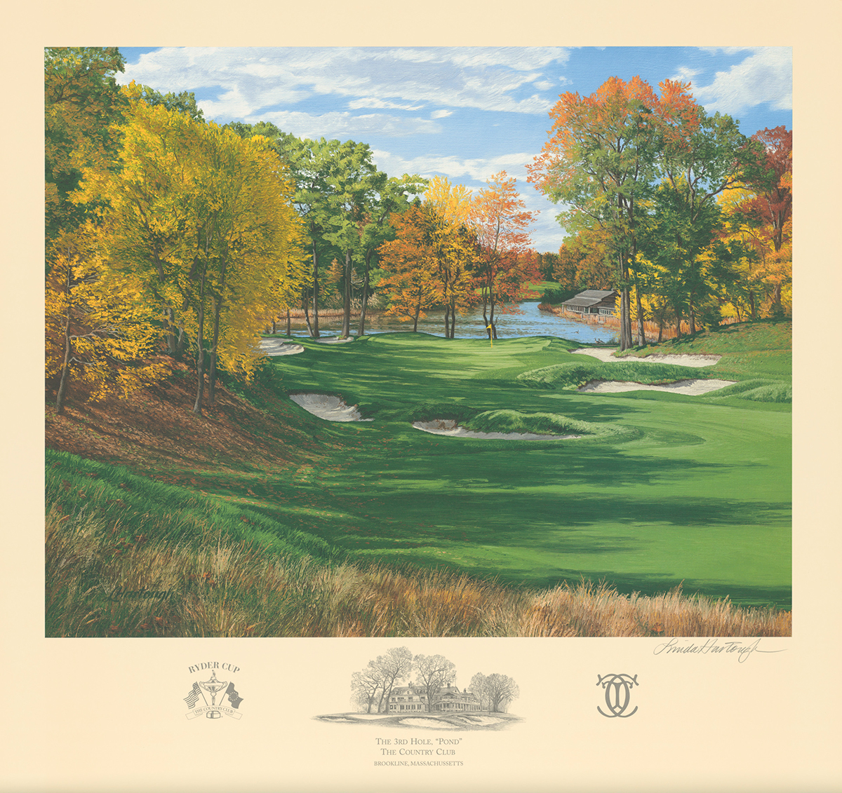 A fine art print of the 3rd hole at The Country Club at Brookline, MA by renowned Hilton Head Island artist Linda Hartough