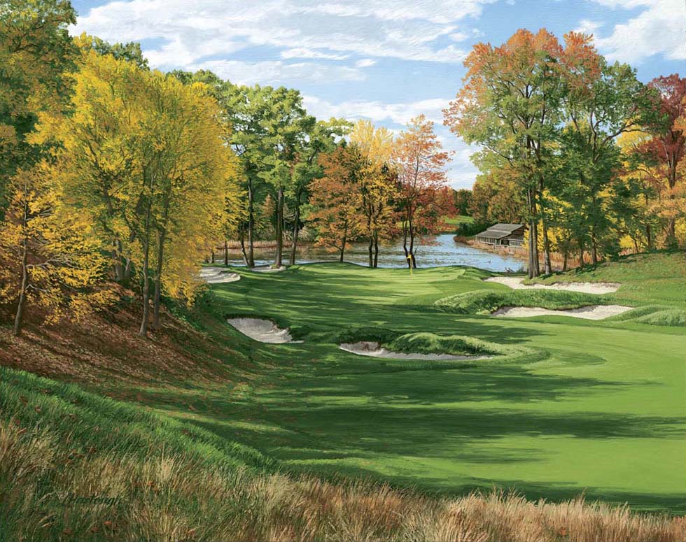 A painting of the 3rd hole at The Country Club at Brookline, MA by renowned Hilton Head Island artist Linda Hartough