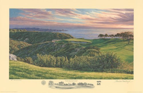 A fine art print of the 3rd hole at Torrey Pines South Course, 2008 U.S. Open Championship by renowned Hilton Head Island artist Linda Hartough