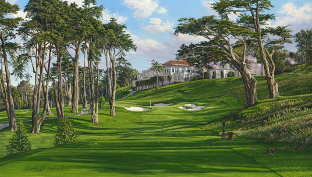A painting of the 8th hole at Olympic Lake Course, 2012 U.S. Open Championship by renowned Hilton Head Island artist Linda Hartough