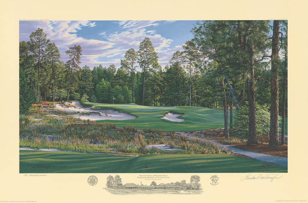 A fine art paper print of the 9th hole at Pinehurst No. 2, 2014 U.S. Open Championship and U.S. Open Women’s Championship by renowned Hilton Head Island artist Linda Hartough